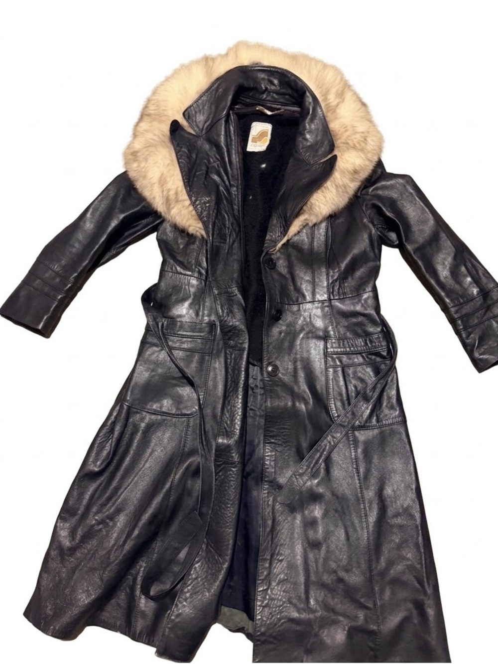 Vintage Shaina’s Genuine Leather Trench Coat with real fur collar Size 17/18